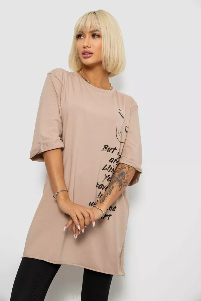 Купить Футболка женская с принтом, цвет бежевый, 244R2008 - Фото №1