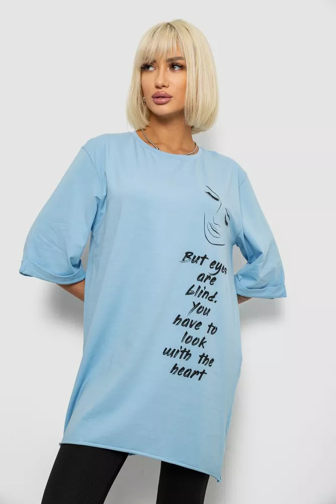 Купить Футболка женская с принтом, цвет голубой, 244R2008 - Фото №1