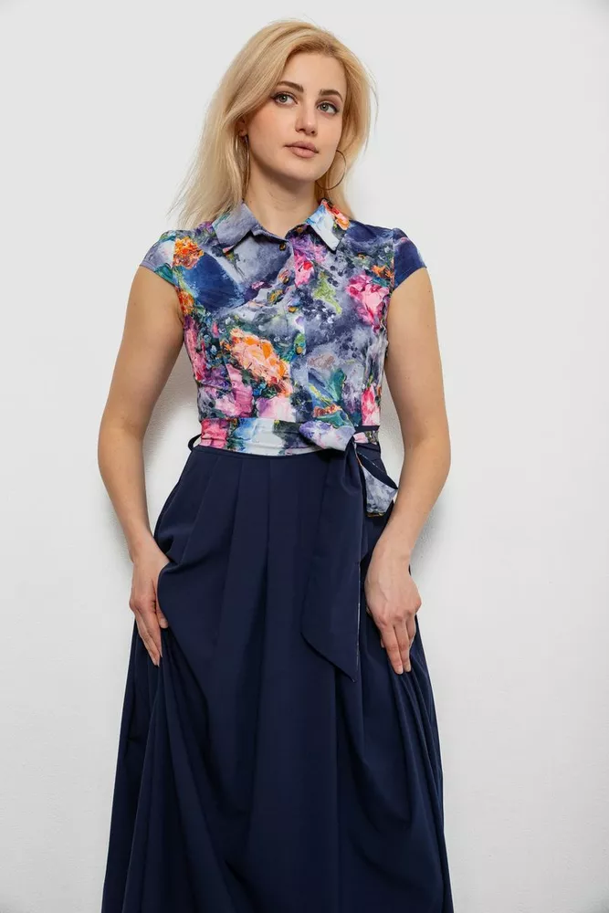 Купить Платье с цветочным принтом, цвет темно-синий, 230R79 - Фото №2