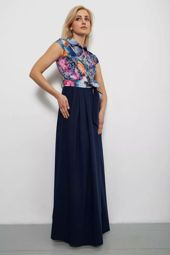 Купить Платье с цветочным принтом, цвет темно-синий, 230R79 - Фото №3