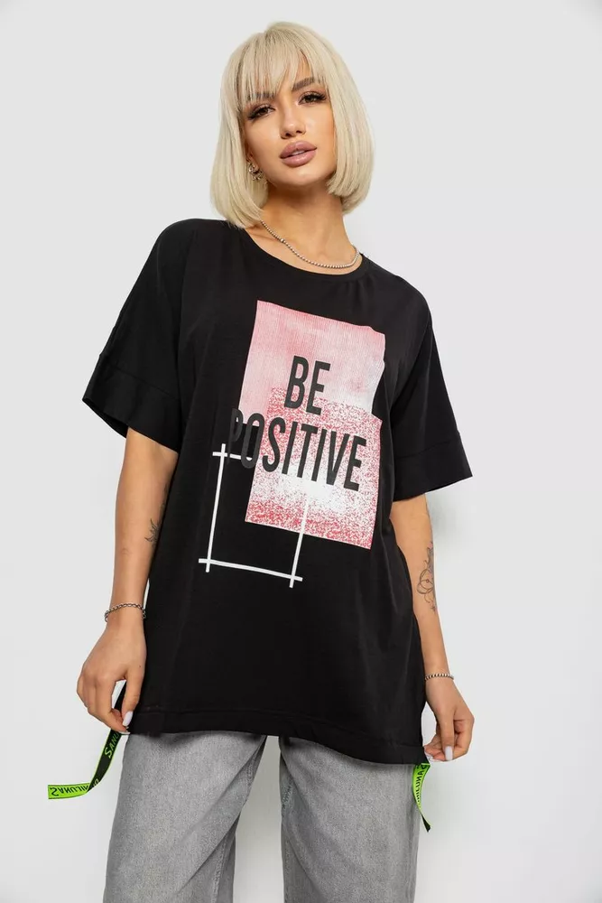 Купить Футболка женская с принтом, цвет черный, 244R4011 - Фото №1