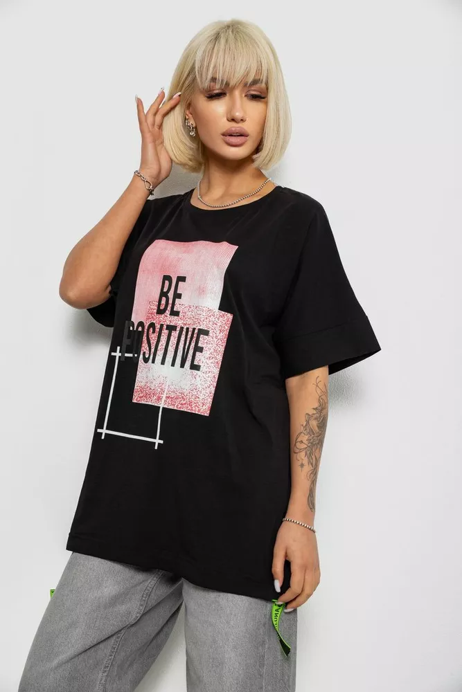 Купить Футболка женская с принтом, цвет черный, 244R4011 - Фото №3