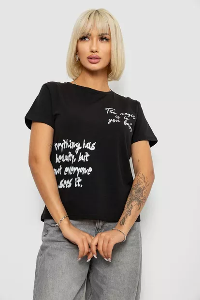 Футболка женская с принтом, цвет черный, 244R1022