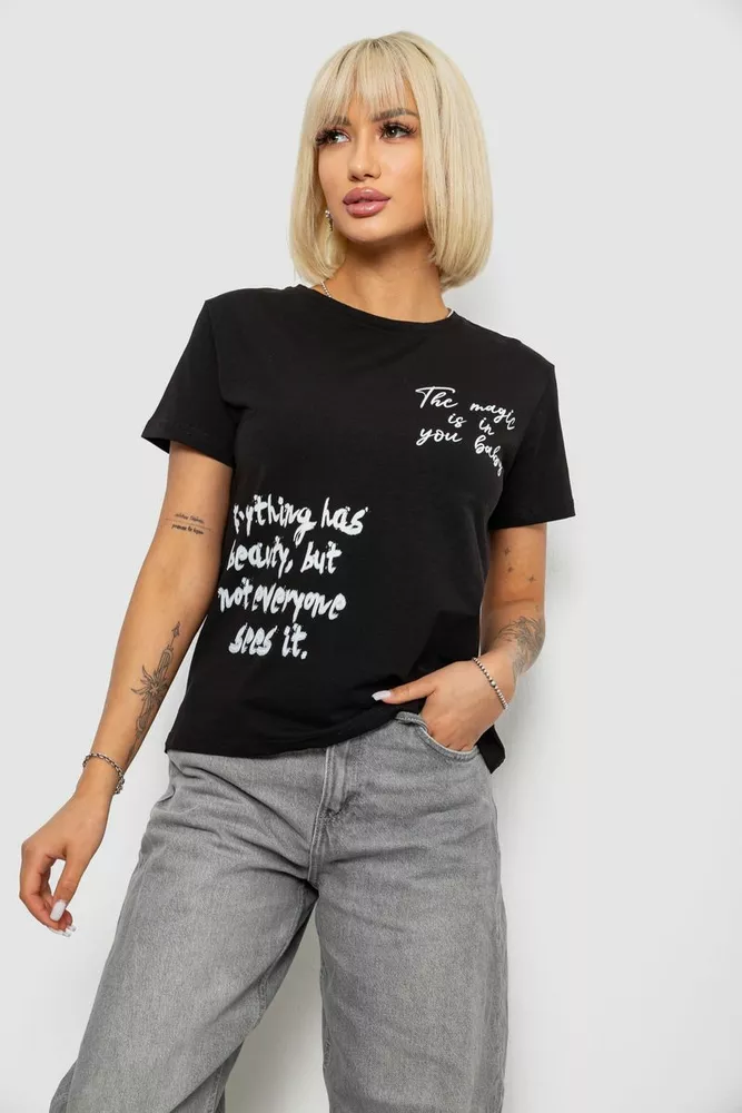 Купить Футболка женская с принтом, цвет черный, 244R1022 - Фото №3