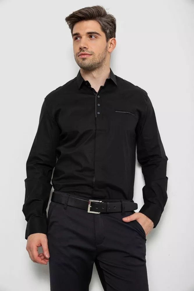 Купить Рубашка мужская однотонная, цвет черный, 186R7150 - Фото №2