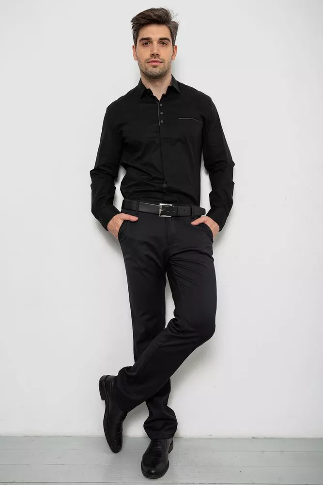 Купить Рубашка мужская однотонная, цвет черный, 186R7150 - Фото №3