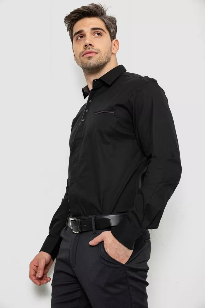 Купить Рубашка мужская однотонная, цвет черный, 186R7150 - Фото №4