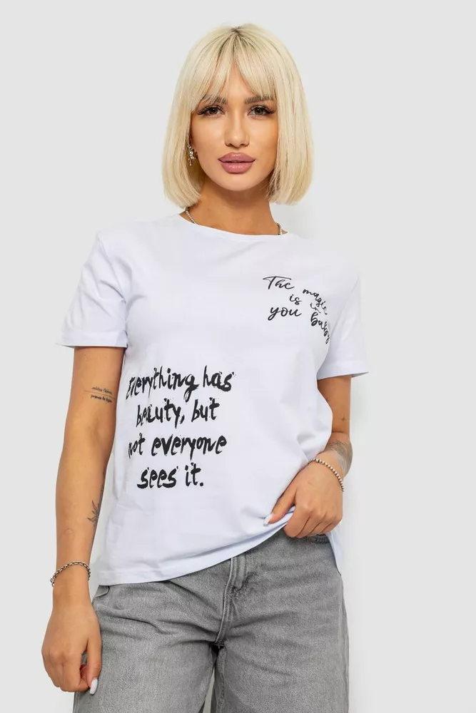 Купить Футболка женская с принтом, цвет белый, 244R1022 - Фото №1