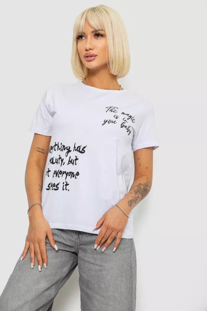 Купить Футболка женская с принтом, цвет белый, 244R1022 - Фото №3