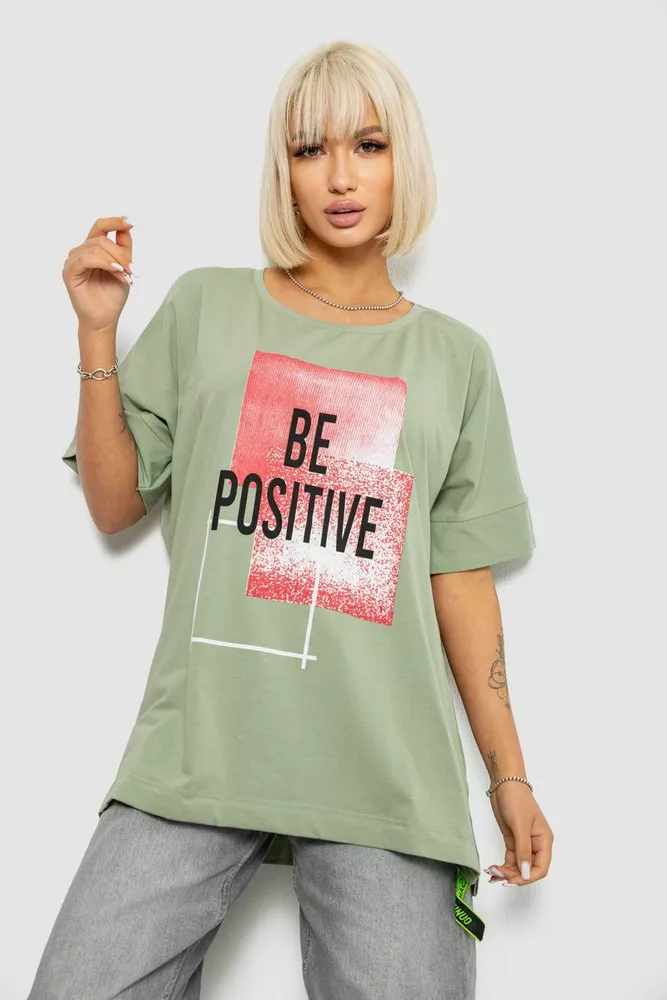 Купить Футболка женская с принтом, цвет оливковый, 244R4011 - Фото №1