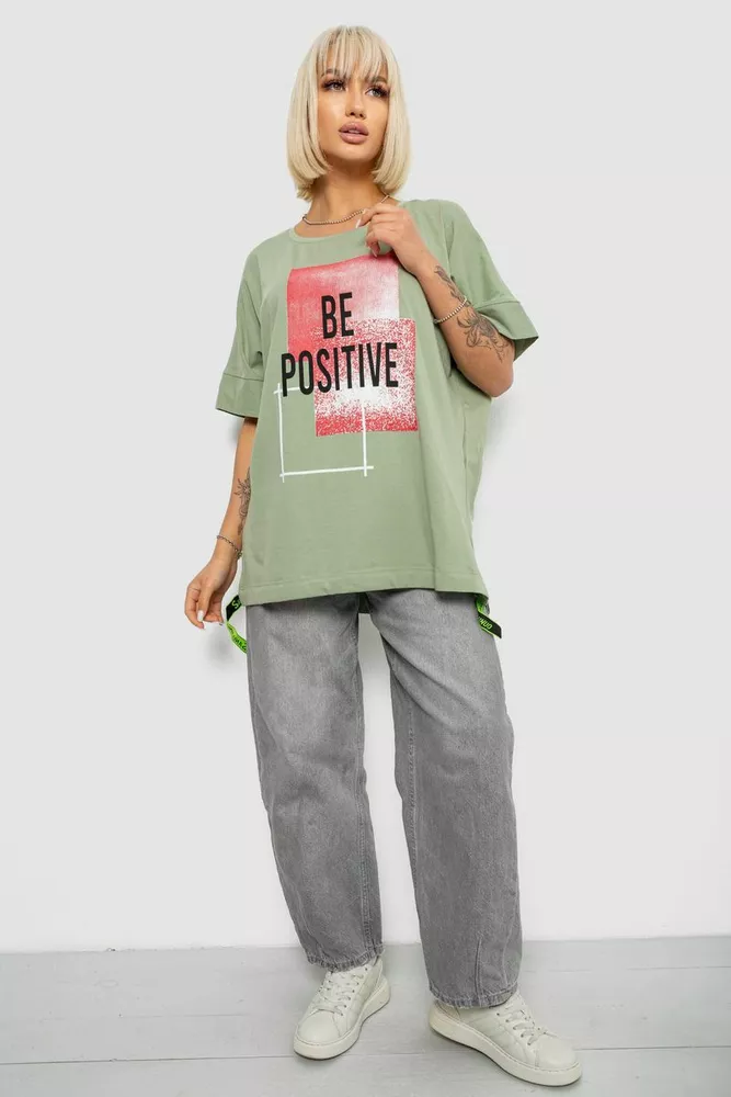 Купить Футболка женская с принтом, цвет оливковый, 244R4011 - Фото №2