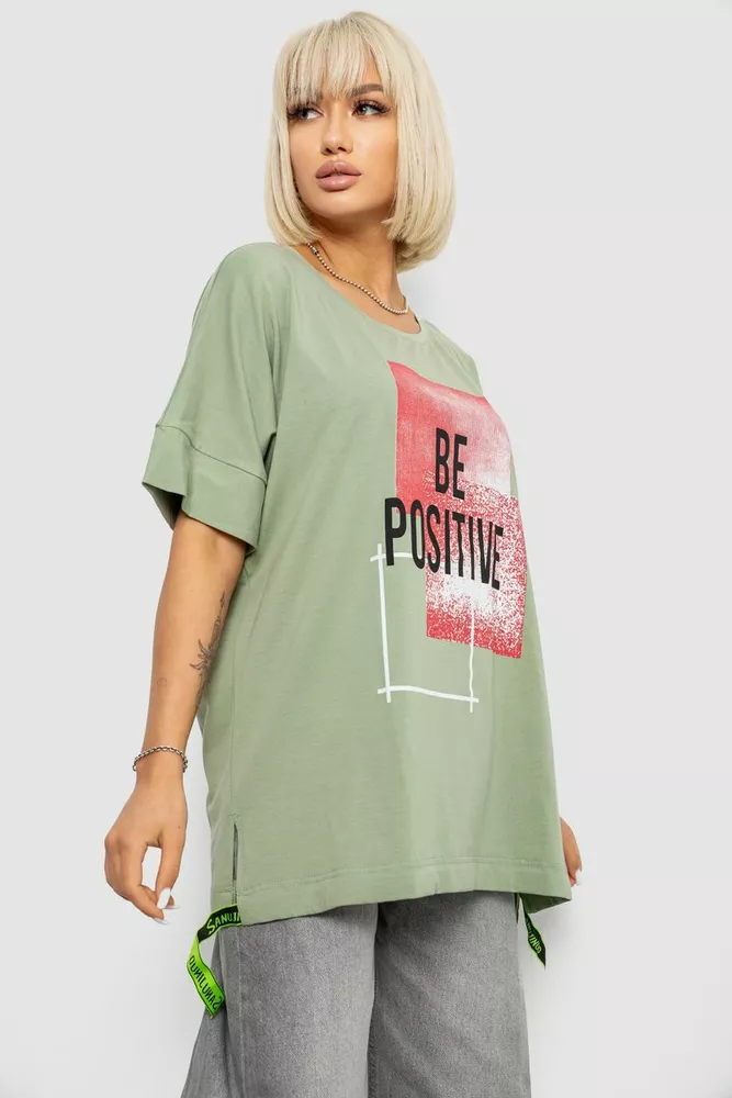 Купить Футболка женская с принтом, цвет оливковый, 244R4011 - Фото №3