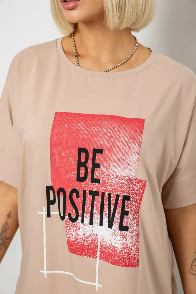 Купить Футболка женская с принтом, цвет бежевый, 244R4011 - Фото №5