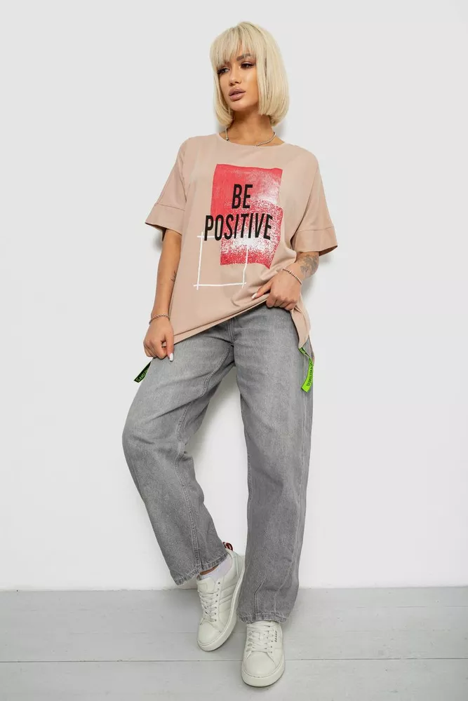 Купить Футболка женская с принтом, цвет бежевый, 244R4011 - Фото №2