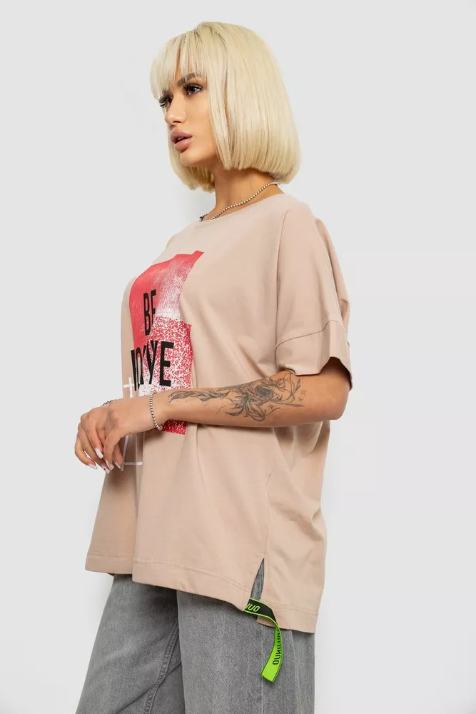 Купить Футболка женская с принтом, цвет бежевый, 244R4011 - Фото №3
