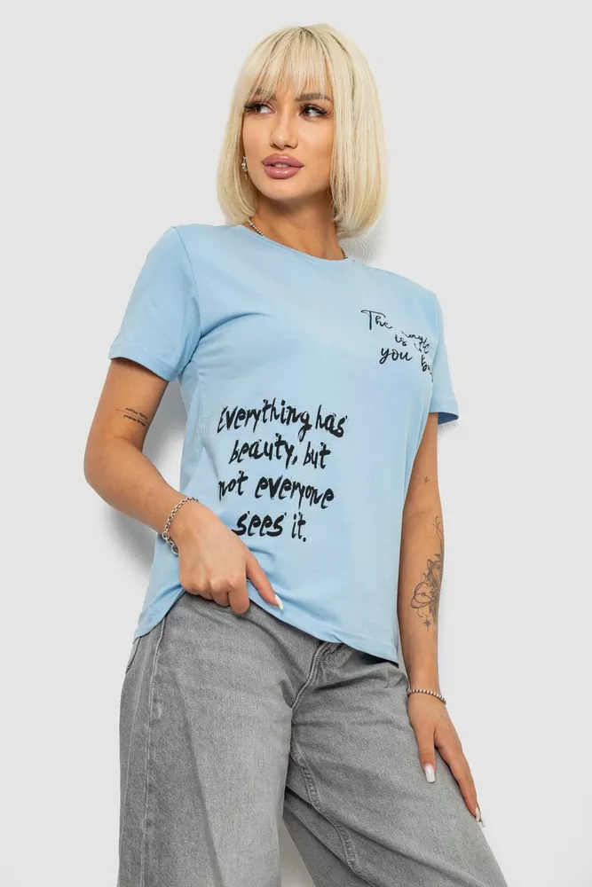 Купить Футболка женская с принтом, цвет голубой, 244R1022 - Фото №3