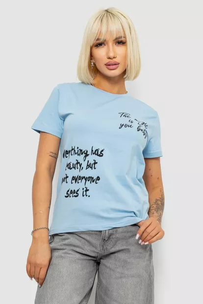 Футболка женская с принтом, цвет голубой, 244R1022