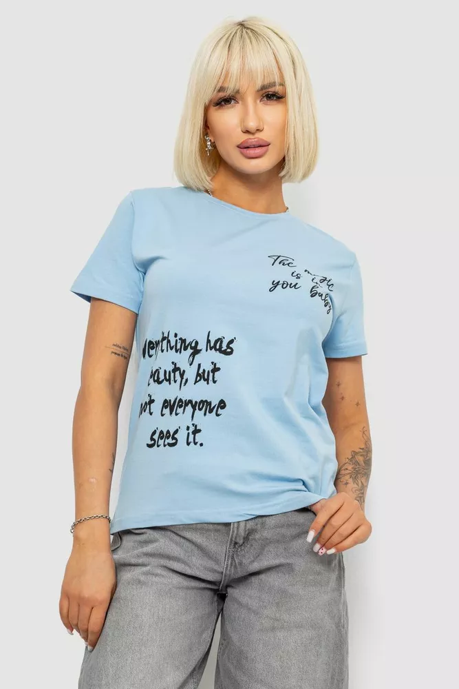 Купить Футболка женская с принтом, цвет голубой, 244R1022 - Фото №1