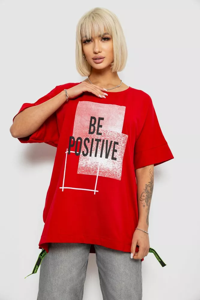 Купить Футболка женская с принтом, цвет красный, 244R4011 - Фото №1