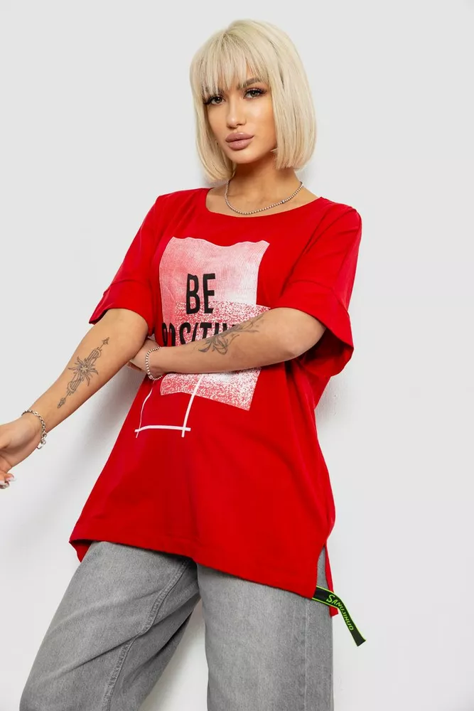 Купить Футболка женская с принтом, цвет красный, 244R4011 - Фото №3