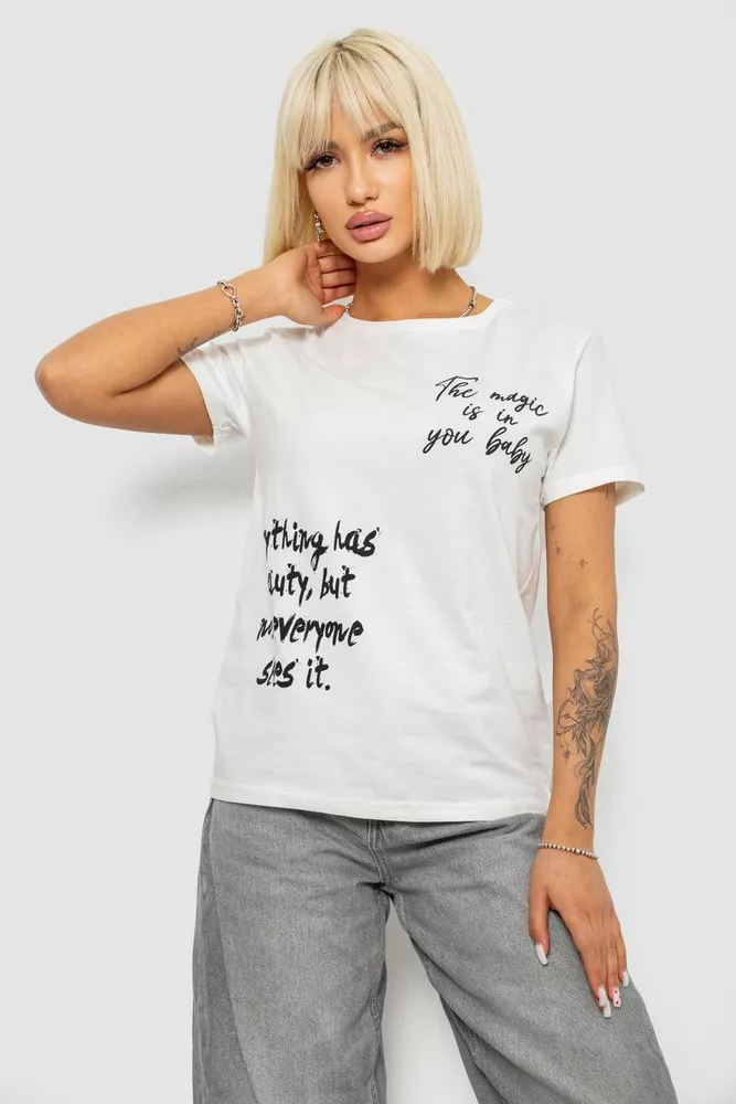 Купить Футболка женская с принтом, цвет молочный, 244R1022 - Фото №1