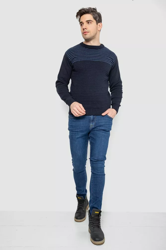 Купити Светр чоловічий в смужку, колір темно-синій, 161R1029 оптом - Фото №2