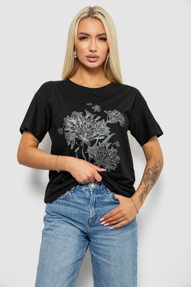 Купить Футболка женская с принтом, цвет черный, 221R2807 - Фото №1
