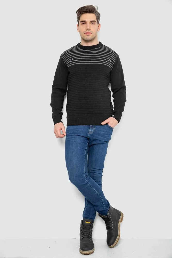 Купить Свитер мужской в полоску, цвет черный, 161R1029 оптом - Фото №2