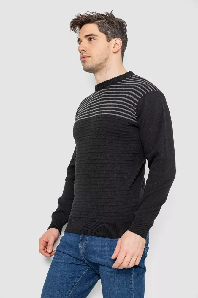 Купить Свитер мужской в полоску, цвет черный, 161R1029 оптом - Фото №3