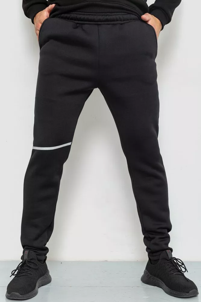 Купити Спорт чоловічі штани на флісі, колір чорний, 238R56970 - Фото №1