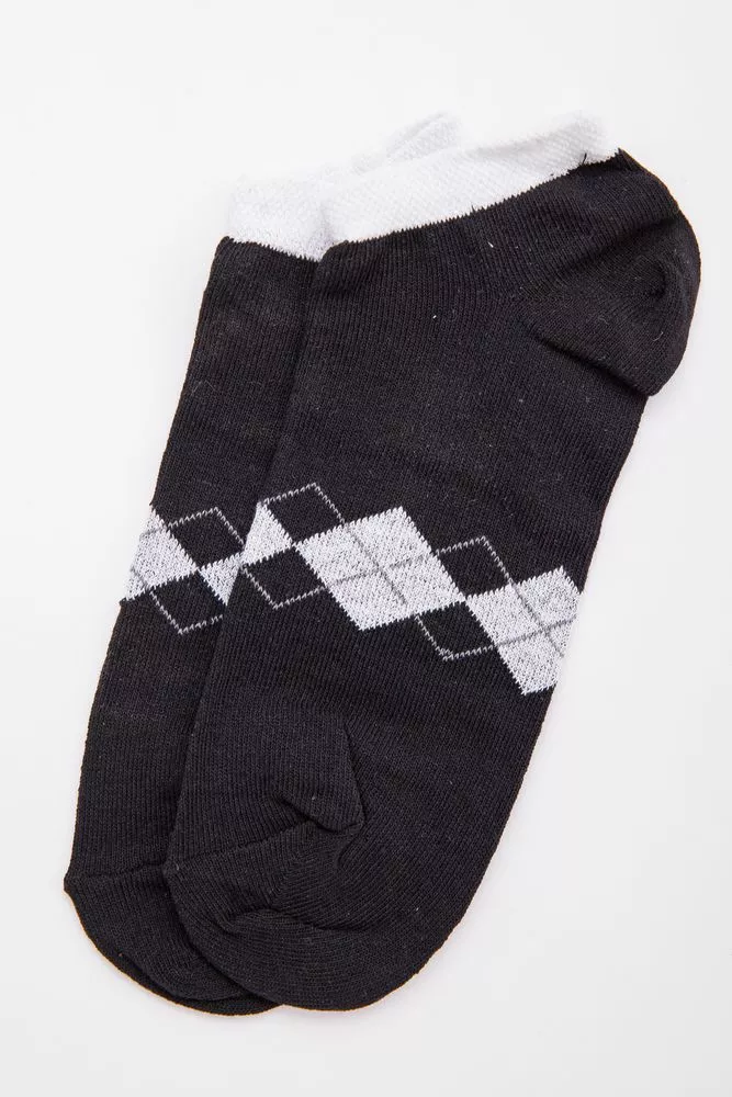 Купити Жіночі короткі шкарпетки, чорного кольору з ромбами, 131R137108 оптом - Фото №1