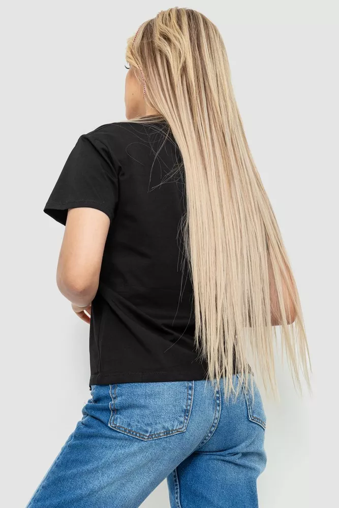 Купити Футболка жіноча з принтом, колір чорний, 221R3005-1 - Фото №4