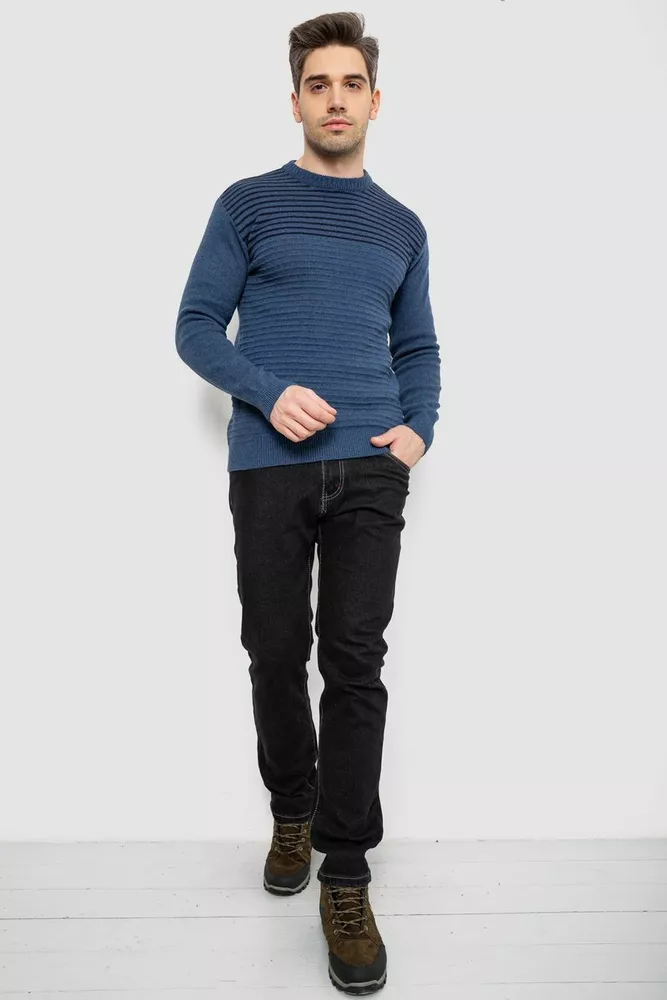 Купить Свитер мужской в полоску, цвет джинс, 161R1029 - Фото №2