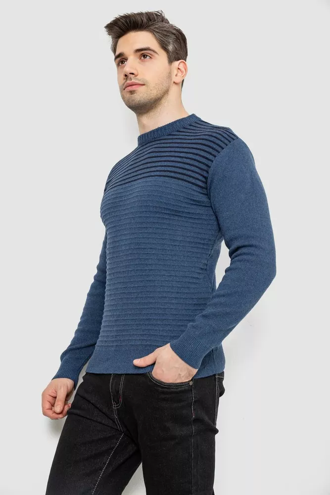 Купить Свитер мужской в полоску, цвет джинс, 161R1029 - Фото №3