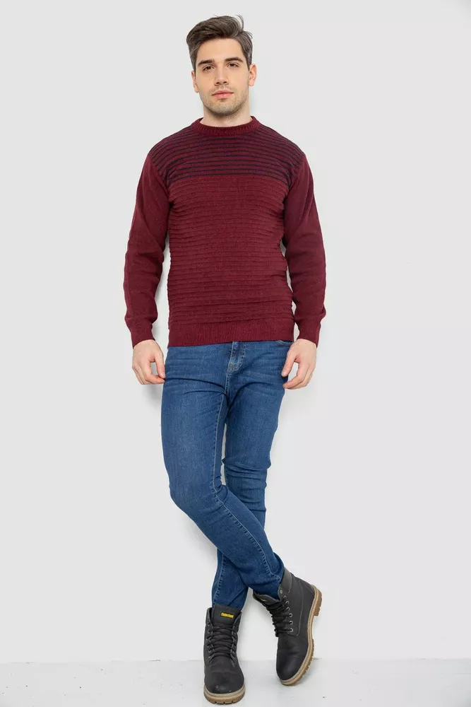 Купити Светр чоловічий в смужку, колір бордовий, 161R1029 - Фото №2