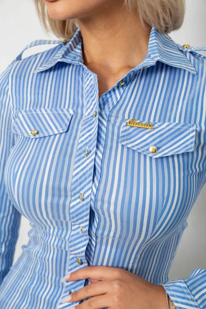 Купить Рубашка классическая в полоску, цвет голубой, 230R646-1 оптом - Фото №5