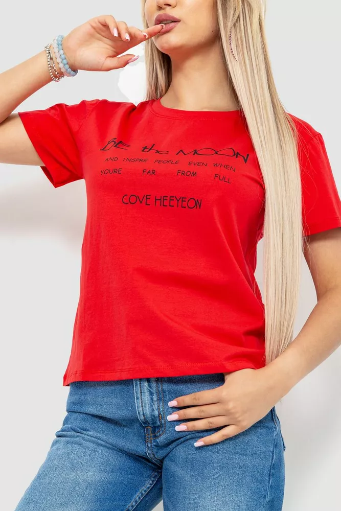 Купити Футболка жіноча з принтом, колір червоний, 221R3005-1 оптом - Фото №3