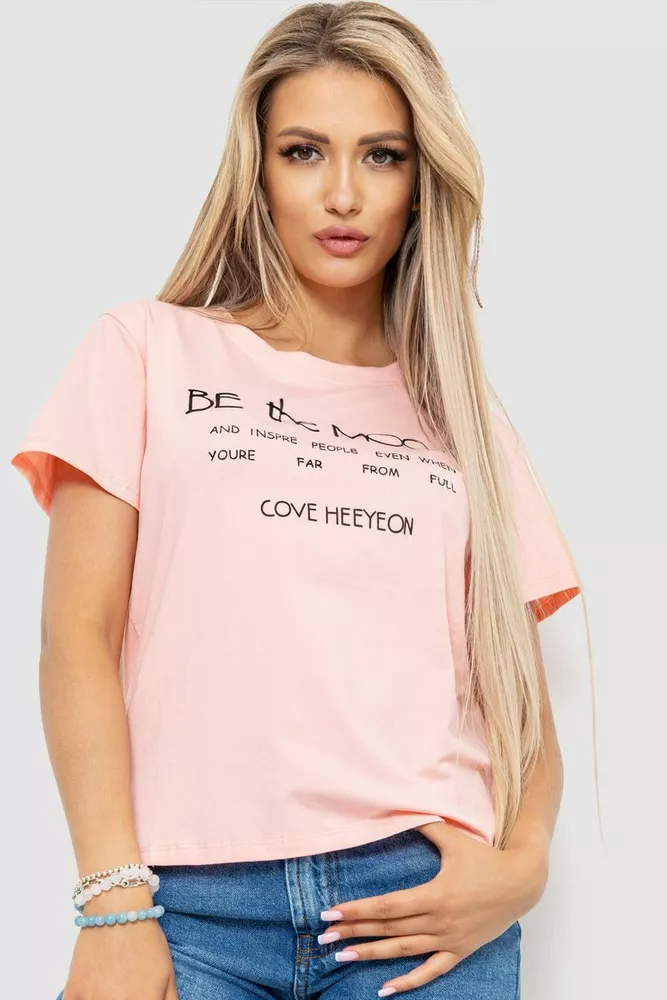 Купити Футболка жіноча з принтом, колір рожевий, 221R3005-1 - Фото №1