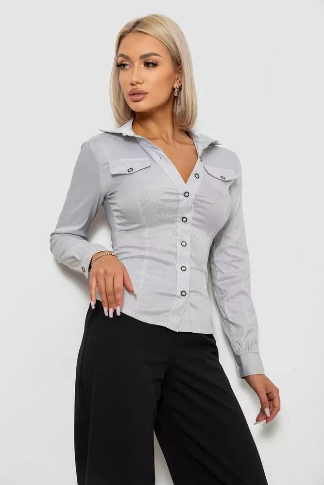 Купити Сорочка класична в смужку  -уцінка, колір сірий, 230R641-U-28 - Фото №3
