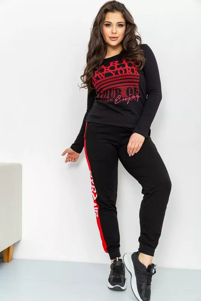 Купить Спорт штаны женские двухнитка, цвет черно-красный, 219RB-3002 - Фото №2
