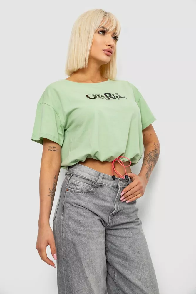 Купити Футболка жіноча з принтом, колір оливковий, 244R2306 оптом - Фото №3