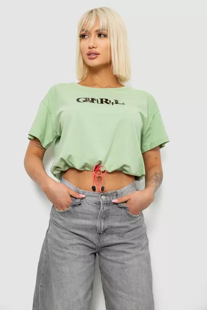 Футболка жіноча з принтом, колір оливковий, 244R2306