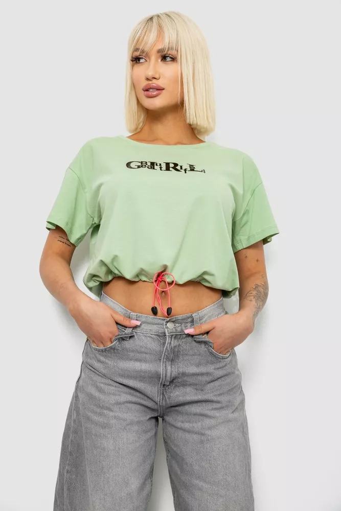 Купити Футболка жіноча з принтом, колір оливковий, 244R2306 оптом - Фото №1