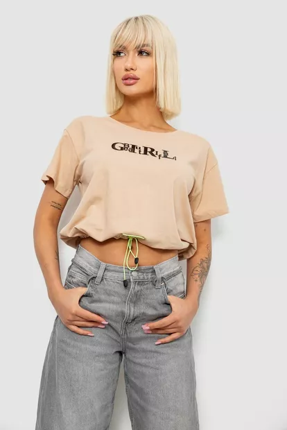 Футболка женская с принтом, цвет бежевый, 244R2306