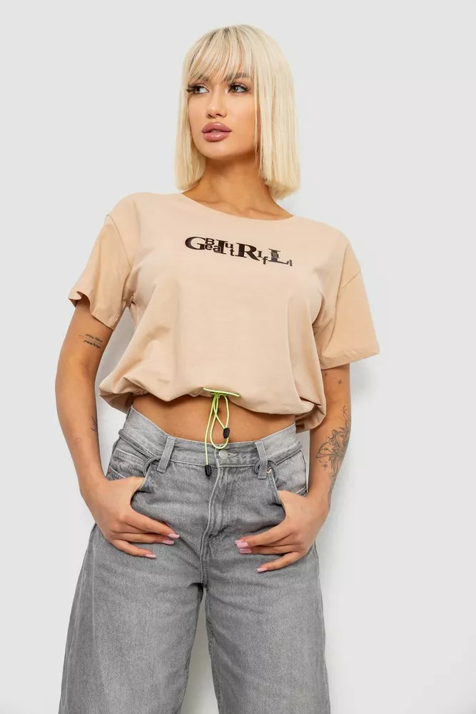 Купить Футболка женская с принтом, цвет бежевый, 244R2306 - Фото №1