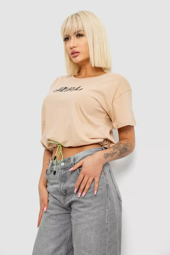 Купить Футболка женская с принтом, цвет бежевый, 244R2306 - Фото №3