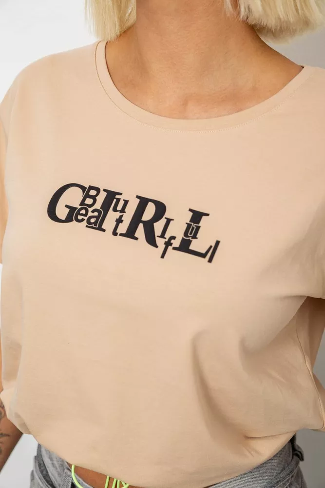 Купить Футболка женская с принтом, цвет бежевый, 244R2306 - Фото №5