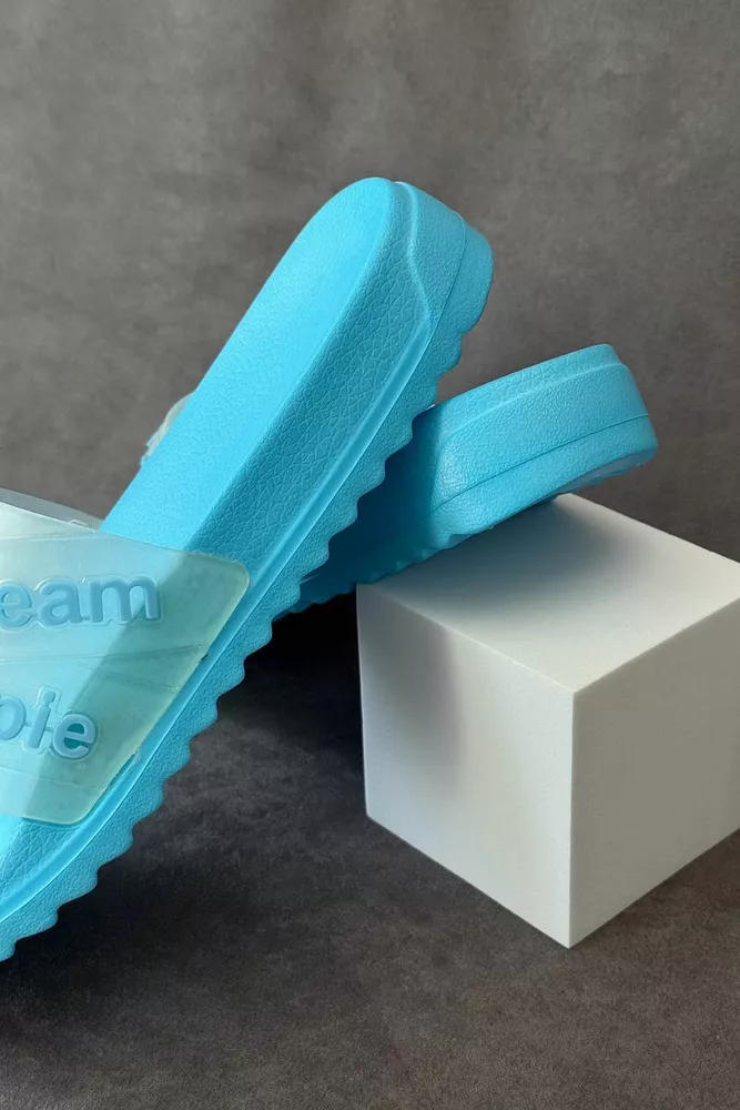 Купить Шлепанцы женские с аппликацией, цвет голубой, 243R5030-213A - Фото №4