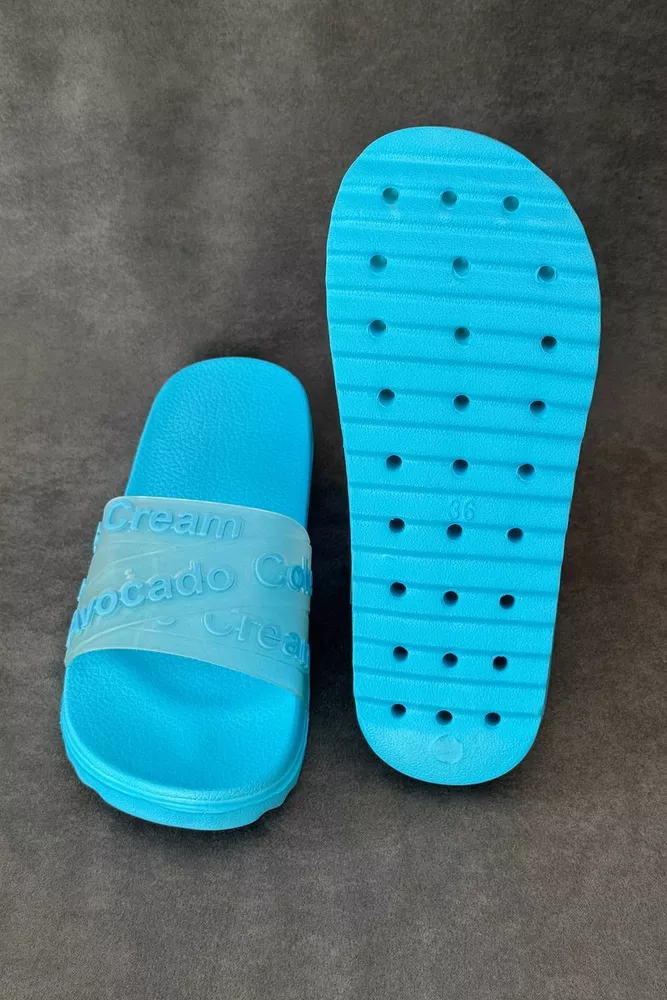 Купить Шлепанцы женские с аппликацией, цвет голубой, 243R5030-213A - Фото №5