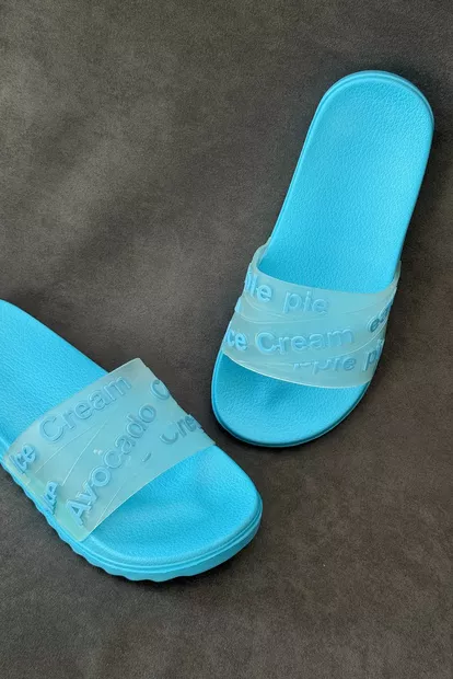 Шлепанцы женские с аппликацией, цвет голубой, 243R5030-213A